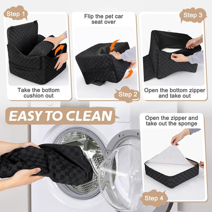 JOEJOY Elevated Dog Car Seat for Small/Medium Dogs up to 35 lbs, Memory Foam Booster Seat with Detachable Washable Cover, Travel-Safe Car Bed with Safety Belts & Storage Pockets, Black