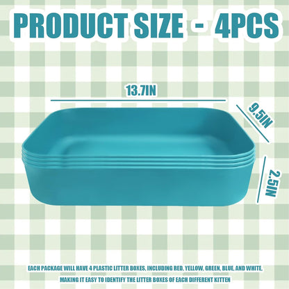 Small Litter Box, Plastic Kitten Litter Box, 13.9 x 9.8 x 3 Inch Open Litter Box for Small Pet, Easy to Clean (Blue 4PCS)