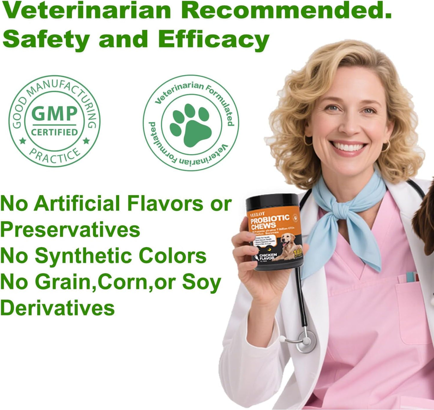 Probiotics for Dogs, Dog Probiotics for Digestive Health and Itchy Skin with 7 Enzymes & 2 Prebiotics. Pet Probiotics lab - Helps Diarrhea, Yeast Infection, Allergies & Immune System -180ct