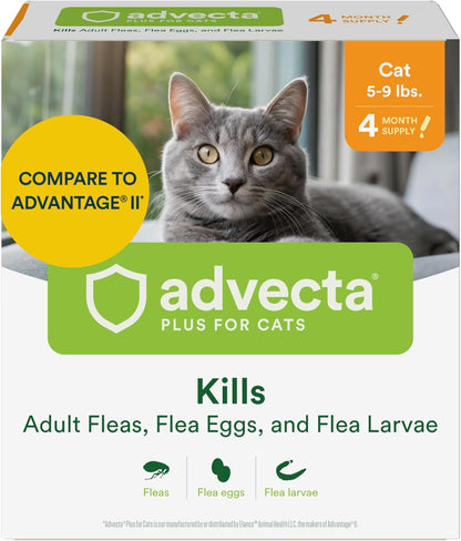 Advecta Plus Topical Flea Treatment for Cats and Kittens, Flea Prevention and Control, Small & Large, Fast-Acting Waterproof Drops, 4-Month Supply