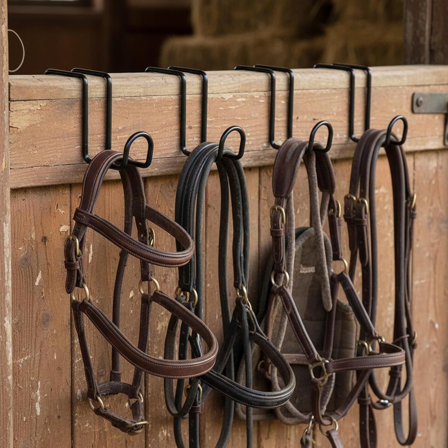8 Pcs 4 Inch Heavy Duty Metal Tack Hook Over Rail Bridle Hooks & Horse Water Bucket Hooks Hangers for Stable, Fence, Garage, Cloakroom