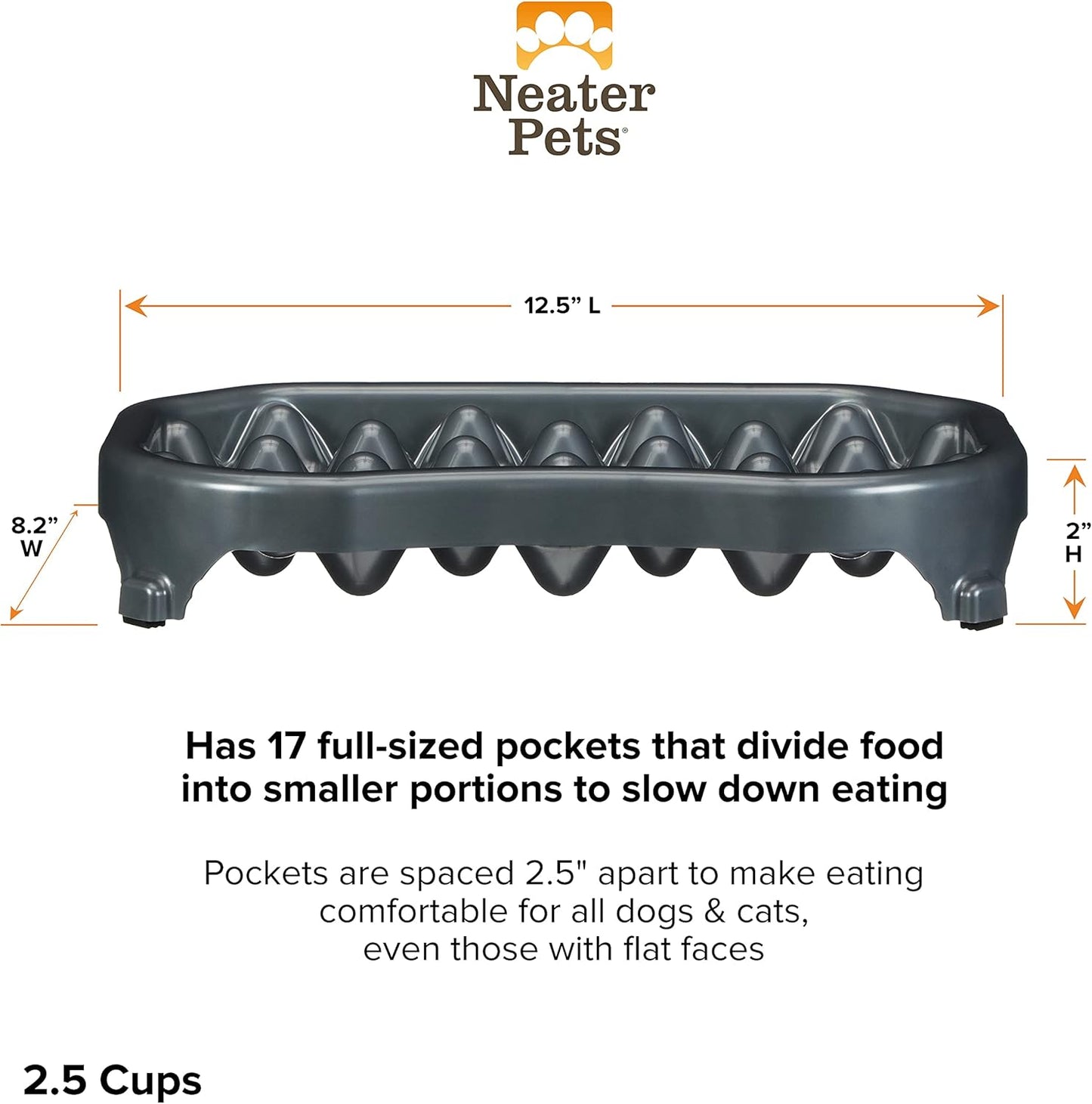 Neater Pet Brands Neater Slow Feeder Dog Bowls, Slows Down Fast Eaters to Help Digestion & Prevent Overeating, Non-Slip Food Bowl, BPA-Free, Holds 2.5 Cup of Food for Small to Medium Breed or Puppy