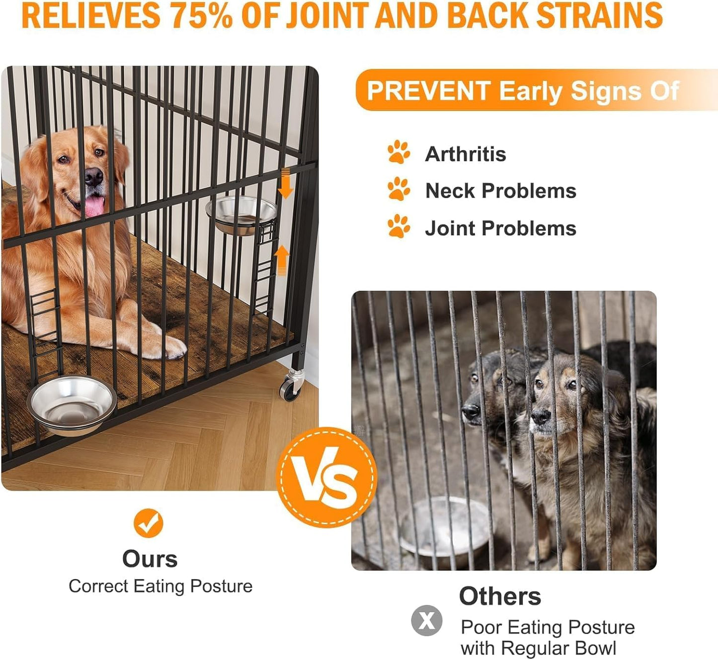 Wooden Dog Crate, Adjustable Feeder Kennel End Table for Medium Breeds, Robust Steel Frame with 360-Degree Wheels and Storage Shelf, Brown