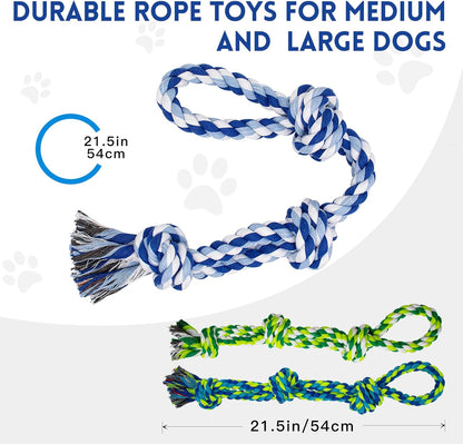 [3 Pack] Dog Rope Toys for Large and Medium Aggressive Chewers, Nearly Indestructible Rope Chew Toys, Heavy Duty 100% Cotton Tug of War Dog Toy for Boredom, Teeth Cleaning