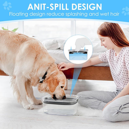 AONKEY 3L Dog Water Bowl No Spill, 101oz Large Spill Proof Dog Bowl Reduce Refill, Anti Splash No Mess Dispenser Dripless Slow Drinking Water Bowl for Sloppy Messy Drinkers (Gray)