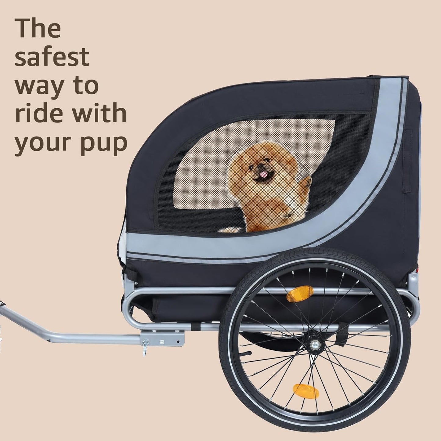 Heavy Duty Dog Bike Trailer for Large Dogs, 132 lbs Pet Bicycle Carrier with Easy Folding Frame, Quick Release Wheel & Universal Coupler, Includes Safety Reflector, Flag and Internal Leash