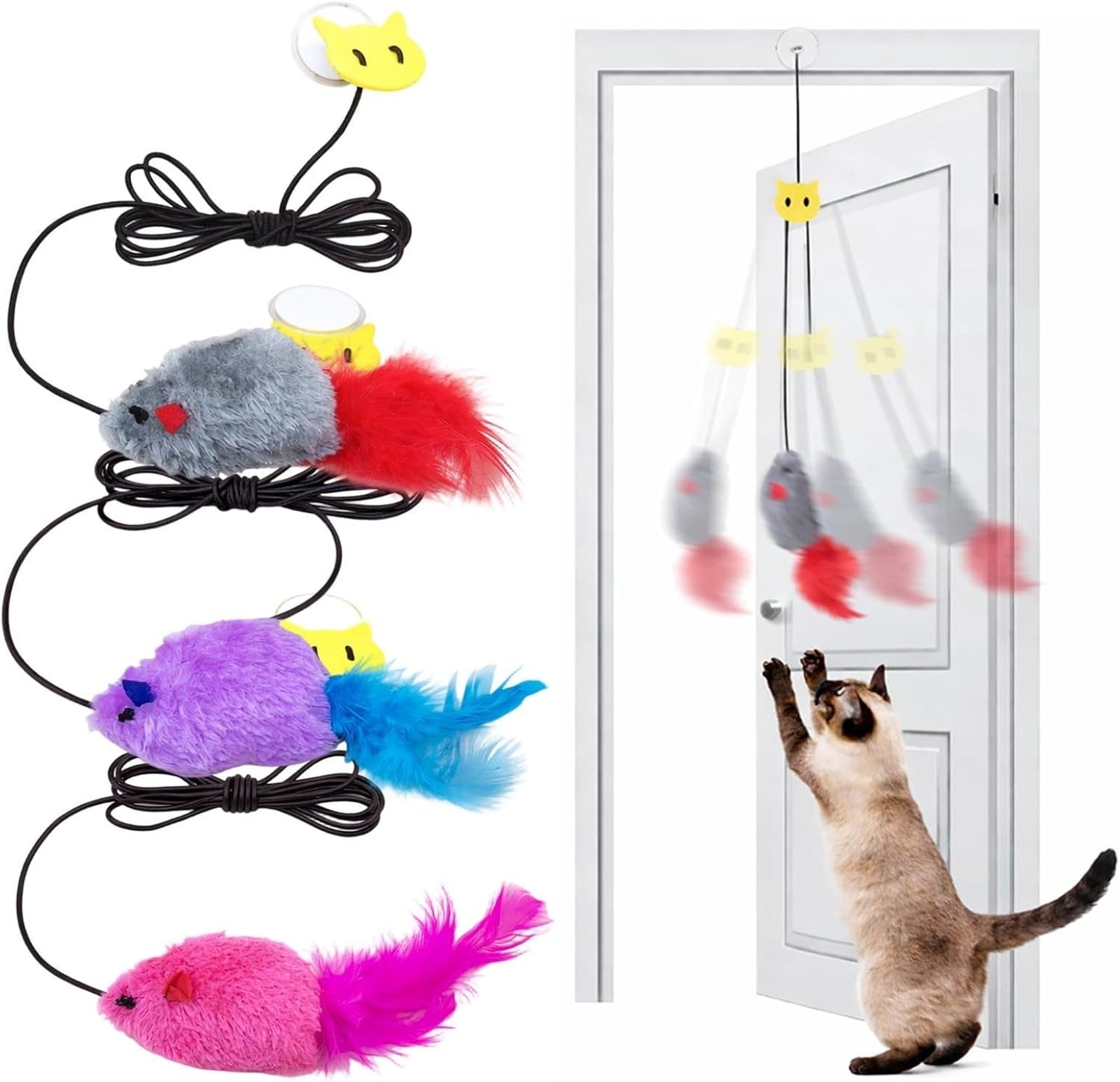 3 Pack Interactive Cat Toys with Catnip and Feather, Fun String Mouse & Bird Toy for Playful Cats, Engaging Cat Toy for Active Pets