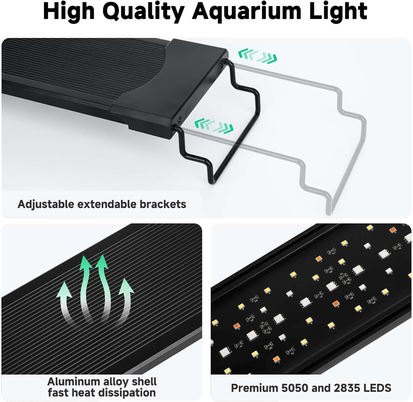 AQQA LED Aquarium Light, 24/7 Mode IP68 Waterproof Extendable Bracket Fish Tank Light, DIY Mode Full Spectrum Aquarium Plant Light, Adjustable Timer/Brightness Memory Function for 24-32 Inch Fish Tank