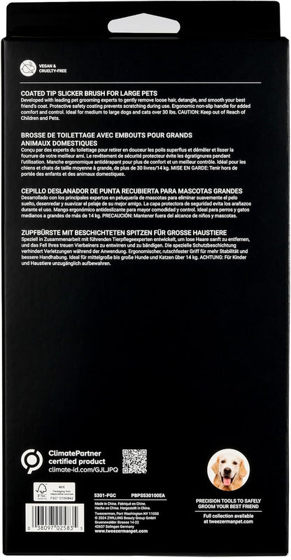 Tweezerman Dog and Cat Slicker Brush for Pets, Grooming Brush with Coated Bristles to Prevent Scratching and Ergonomic Handle