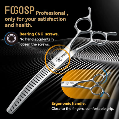 Curved Chunkers Dog Grooming Scissors 7" with Gradual with teeth Shears for Dogs Pet Japan Alloy Steel 70% Thinning Rate 24 Flat Teeth Fluffier Natural (7.0 in, Curve Chunker)