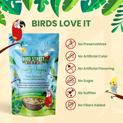 Bird Street Bistro Parrot Food - Parakeet & Cockatiel Food - Cooks in 3-15 min w/Natural & Organic Grains, Legumes, Non-GMO Fruits, Vegetables & Health-Oriented Spices