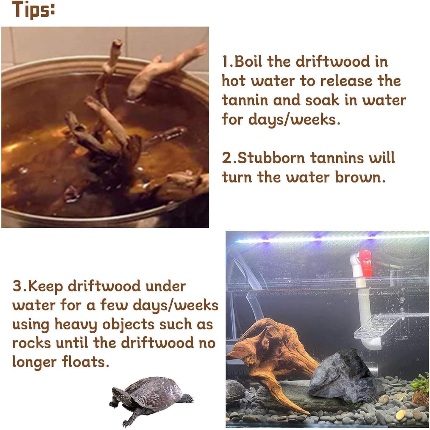 Tfwadmx Aquarium Natural Driftwood Decor Wood Branches, 2 Pieces 8.5-12" Fish Tank Driftwood Decoration, Terrarium Mopani Wood for Aquarium Freshwater Reptile Tank