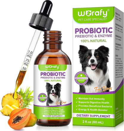 Dogs Probiotic Prebiotic & Enzyme 3-in-1 Liquid Drops, Maintain Gut Immunity Supports Digestive Health, Pre and Probiotics Supplement for Dogs (2 fl.oz /60 mL)