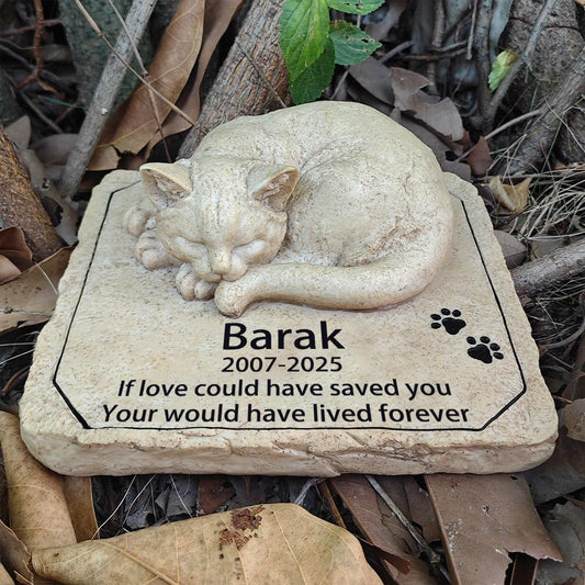 Personalized Cat Memorial Grave Marker Tribute Statue - Custom Cat Memorial Garden Stones Commemorates Our Lost Fur Baby - Pet Cat Headstone Memorial Gifts Indoor Outdoor Decor