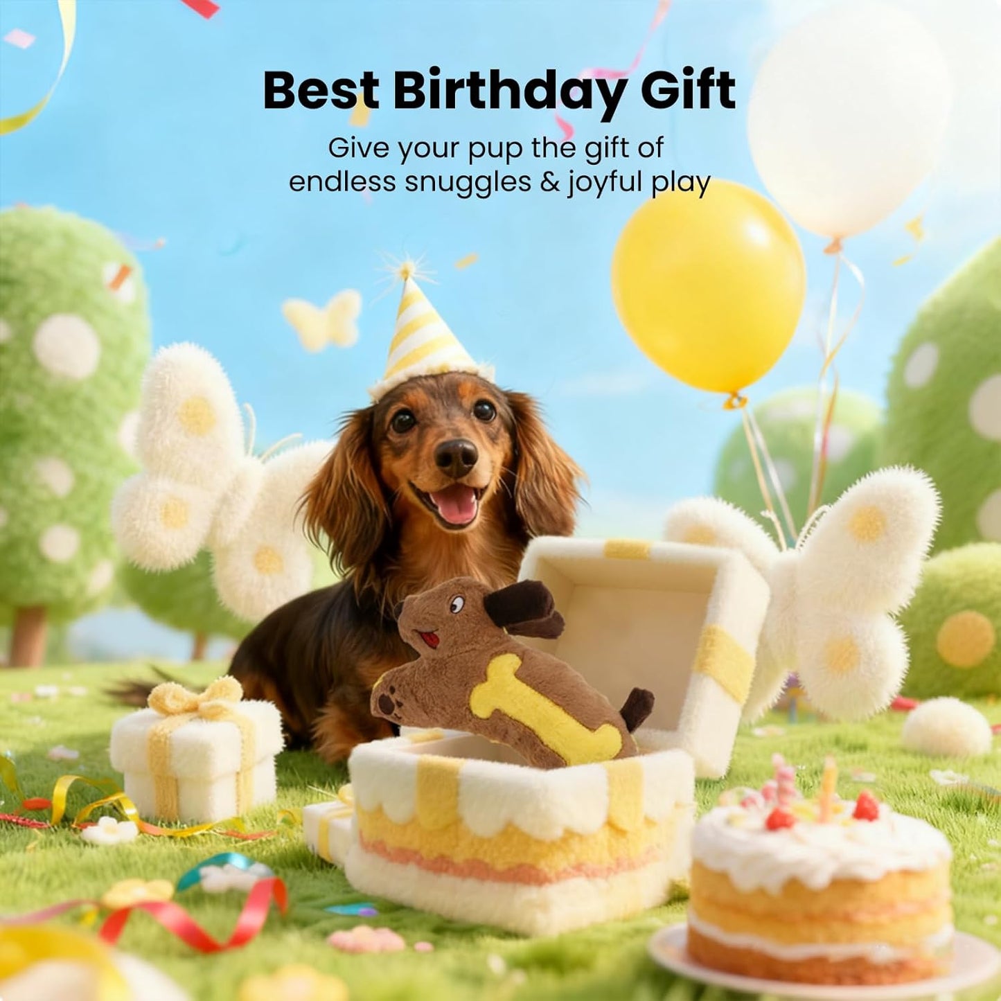 HGB Plush Squeaky Dog Toy- Crinkle Dachshund Puppy Toys for Small Medium Large Breeds, Interactive Stuffed Pet Toy for Teething Chewing Fetch to Keep Them Busy & Anxiety Relief