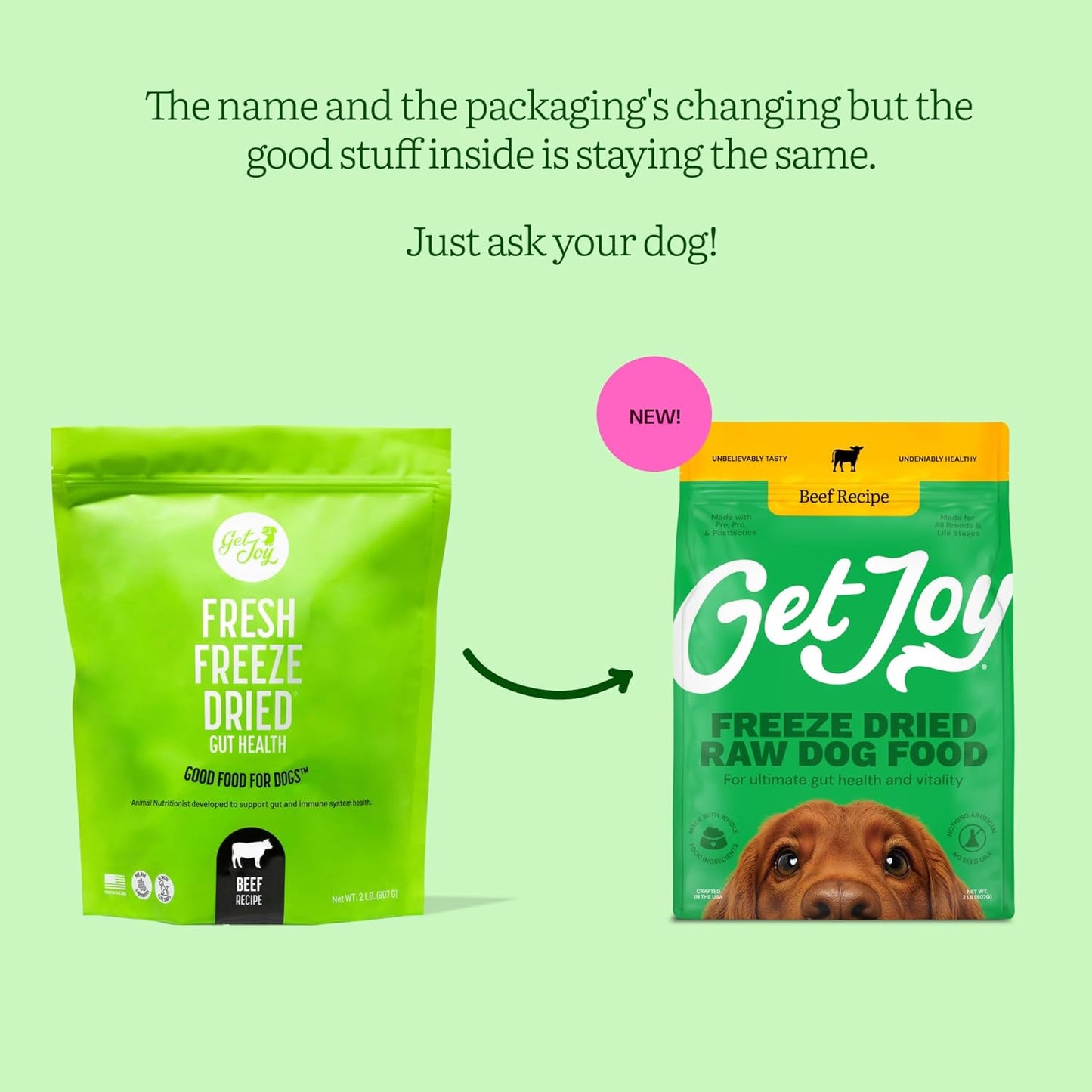 Get Joy Freeze Dried Raw Beef Meal, High Protein Grain Free, Dry Dog Food Meal Mixer and Topper, with Probiotics for Gut Health, Made with 100% USDA Organ Meat, for All Breeds and Ages, 16oz Bag