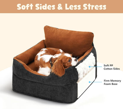 Avont Dog Car Booster Seat for Small/Medium Dogs Under 30 lbs, Elevated Puppy Carseat, Front Seat Pet Car Bed -Black