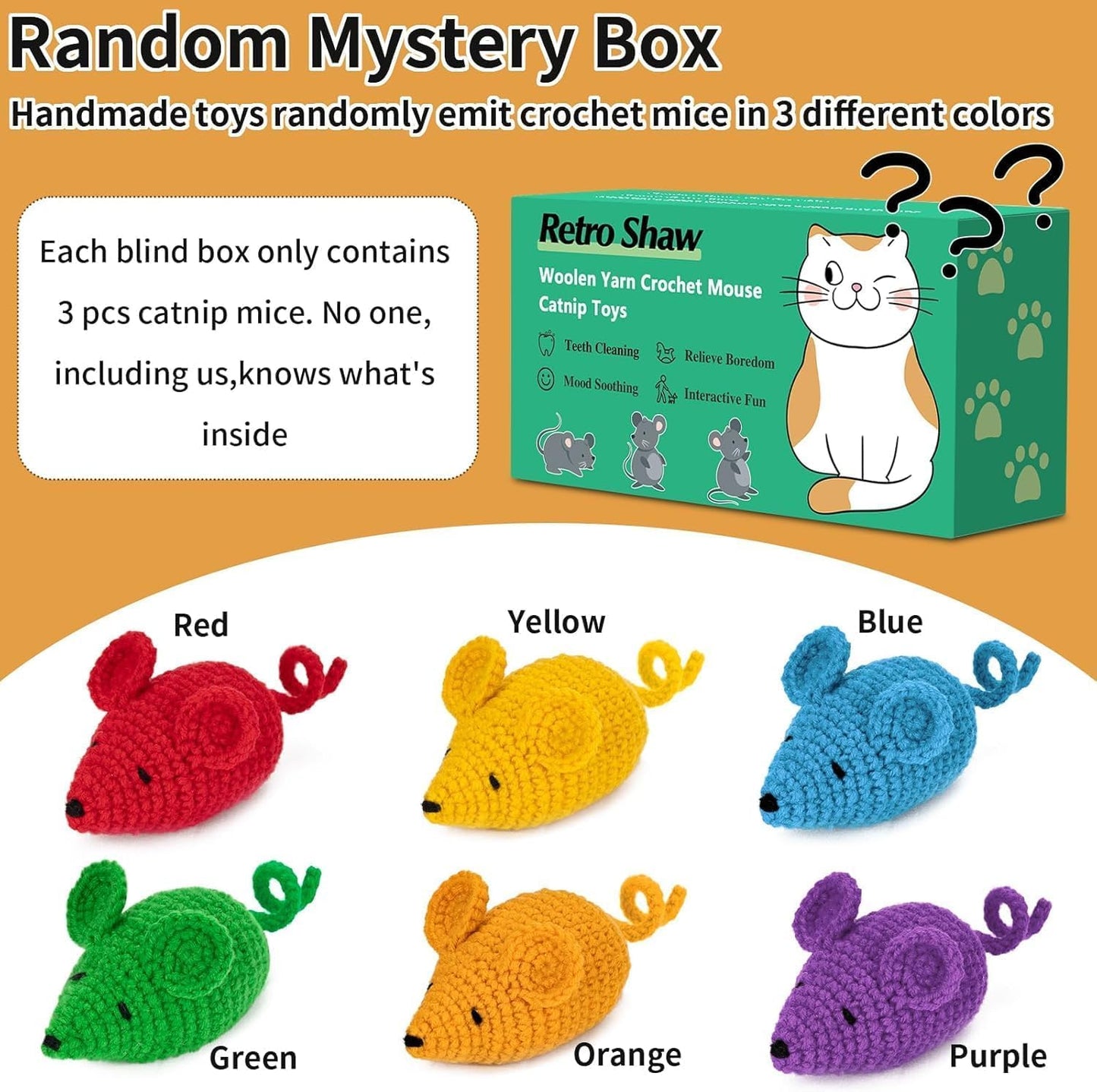 Retro Shaw Cat Toys,Safe Teeth Cleaning Toy for Indoor Kittens 6pcs