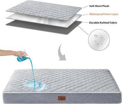 WNPETHOME Orthopedic Waterproof Extra Large Dogs Bed with Removable Washable Cover, Multi-Needle Quilting XL Crate Bed for Large Sized Dog, Light Grey