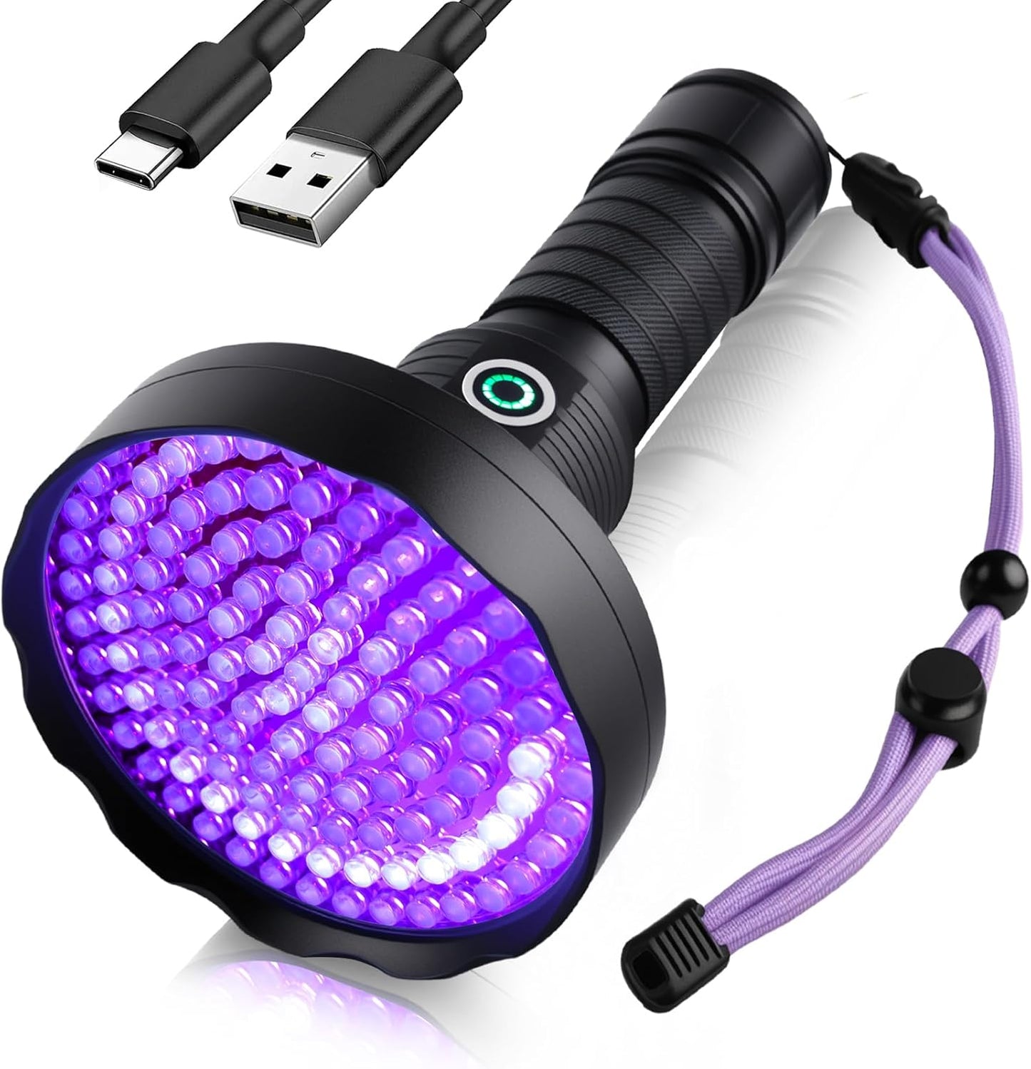 Rechargeable UV Flashlight,128 Led 395nm Black Light, Pet Urine & Stain Detector for Dog/Cat, Bed Bugs, Curing Resin, Durable and Long Lasting