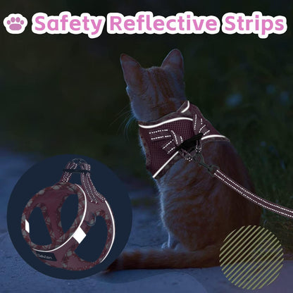 Cat Harness and Leash Set for Walking, Escape Proof Adjustable Soft Mesh Kitten Harness with Reflective Strips, Breathable No-Choke Pet Vest for Small Cats or Puppies(Pink,M)