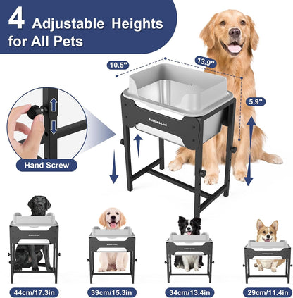4-Height Adjustable Elevated Dog Water Bowl with Splash Guard, 2.5 Gallon No-Spill Large Capacity Raised Dog Water Bowl for Large & Medium Dogs, Non-Slip Stainless Steel Stand & Easy to Clean
