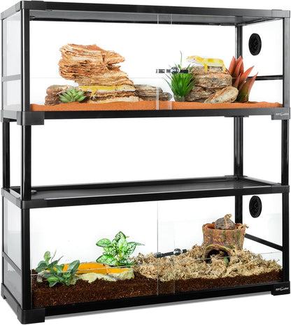 REPTI ZOO Double Stacked Reptile Tank 30" x 12" x 32", 40 Gallon Stackable Glass Terrarium with Sliding Doors, Top Ventilation, Space Efficient Enclosures for Bearded Dragon, Lizard, Snake, Gecko