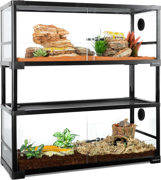 REPTI ZOO Double Stacked Reptile Tank 30" x 12" x 32", 40 Gallon Stackable Glass Terrarium with Sliding Doors, Top Ventilation, Space Efficient Enclosures for Bearded Dragon, Lizard, Snake, Gecko