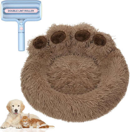 Calming Dog Bed Cat Bed + New Upgraded Double Roller Pet Hair Remover with Spray Function, Reusable Lint Roller