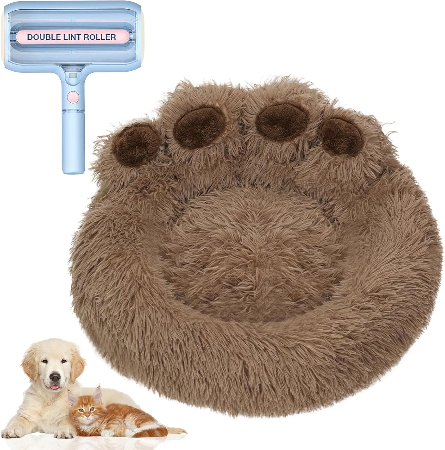 Calming Dog Bed Cat Bed + New Upgraded Double Roller Pet Hair Remover with Spray Function, Reusable Lint Roller