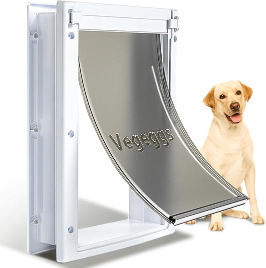 Pet Door, Interior and Exterior Large Dog Doors, PC Frame and Telescoping Tunnel Doggy and Cat Doors, Doggie Door with Double Magnetic Flaps and Sliding Lock Panels (Pets Up to 100 Lb) L