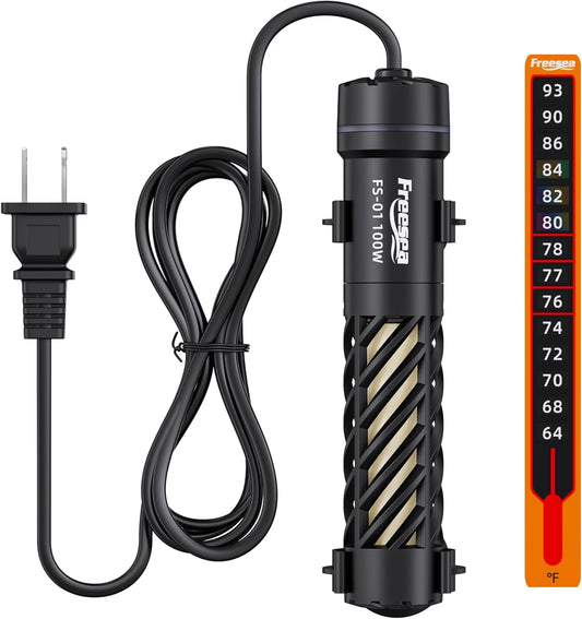 FREESEA Aquarium Heater for Fish Tank: 100W Small Submersible Thermostat with Off-Water Protection & UL Certified Cord for 10-20 Gallon Fish Turtle Tanks Enthusiasts