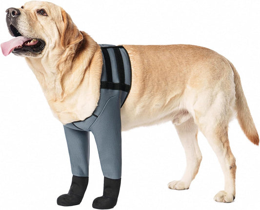 Dog Socks & Boots - Waterproof Anti-Licking Paw Protectors with Non-Slip Bottom, Post-Surgery Recovery Sleeves for Wound Protection (Grey, M)