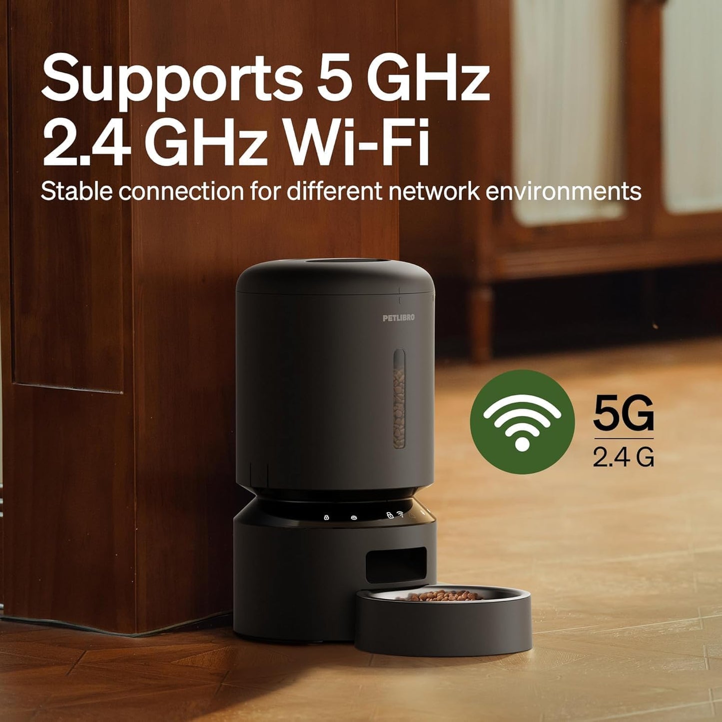 PETLIBRO Automatic Multiple Cats Feeder, 5G WiFi Automatic Dog Food Dispenser with Freshness Preservation for 2 Pets, 5L Timed Pet Feeder with Low Food Sensor, Up to 10 Meals Per Day, Granary Black