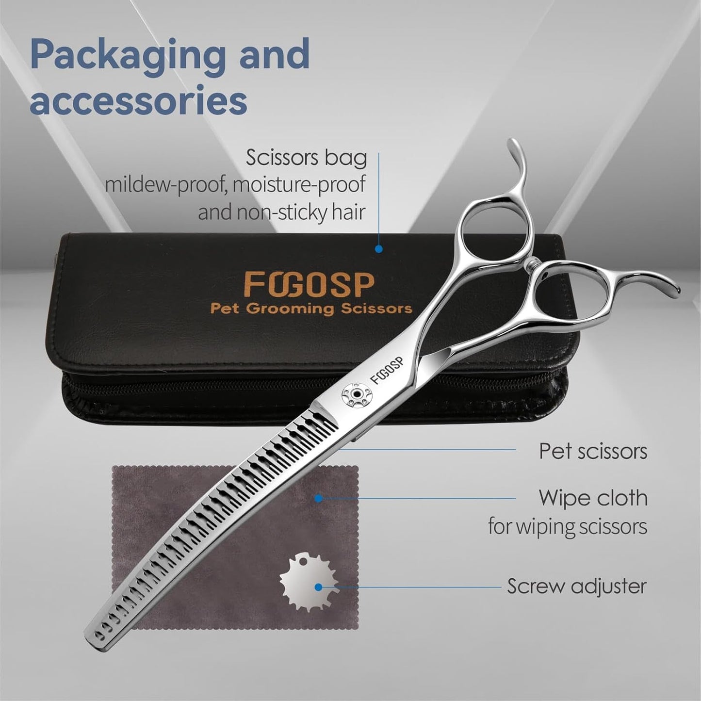 Curved Thinning Shears Dog Grooming Scissors 7.5" Curved Chunkers for Dogs Pet Japan Alloy Steel 70% Thinning Rate 33 Horseshoe Teeth Fluffier Natural (7.5 in, Curve Chunker with Comb)