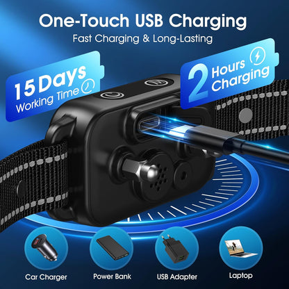 Dog Bark Collar for Large Medium Small Dogs - Smart AI 1S Stop Barking, Anti Barking Device & Dog Training Collar with Beep, Vibration & 8-Level Sensitivity, IP67 Waterproof, USB-C Fast Charge - Black