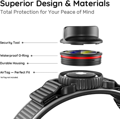 for Airtag Dog Collar with Air Tag Holder Waterproof, Ultra-Reflective, Nylon Padded with QR Code Buckle for Large Dogs (Black, L)