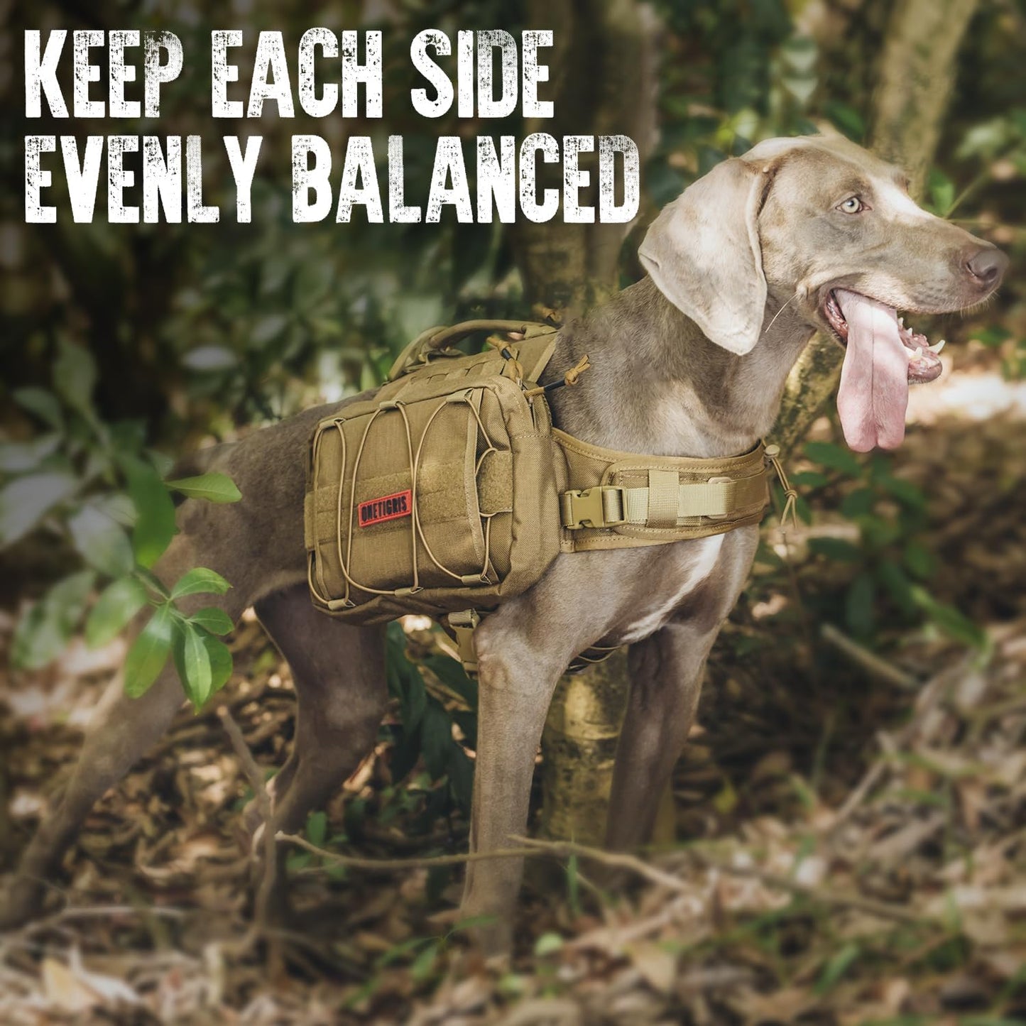 OneTigris Dog Backpack for Medium & Large Dogs, Nylon Backpack for Dogs Tactical Pet Backpack with Side Pockets for Hiking Walking Training Running (Brown, Large)