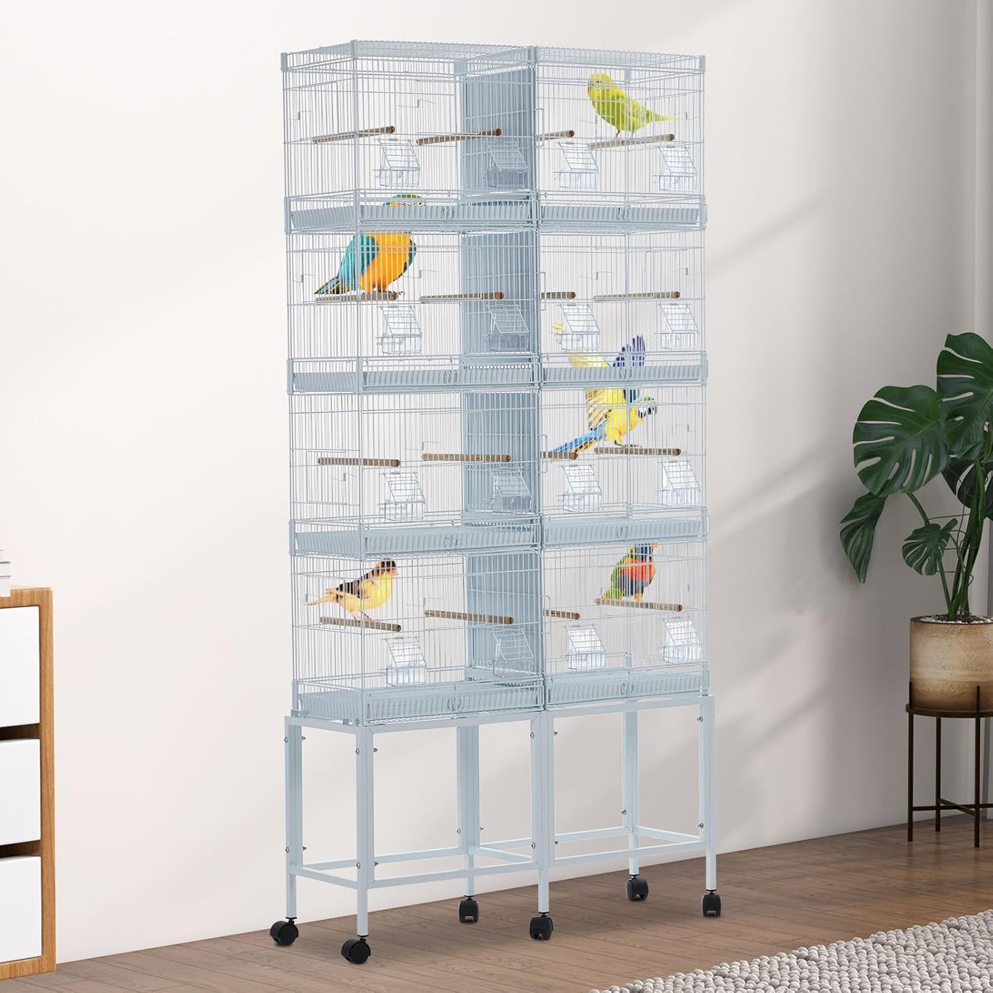 Garvee Bird Cage, 69''H LOT-4 Stackable Breeding Bird Cage, Divided Finch Breeder Cage w/IndividualRemoveble Tray, Application for Conure,Macaw,Budgie,Cockatiel,Lovebirds,Parakeet