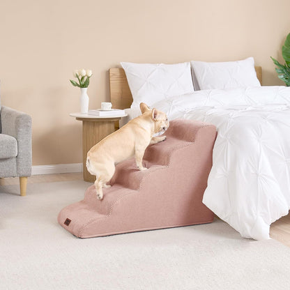 EHEYCIGA Curved Dog Stairs Ramp for High Beds 22.6" H, 5-Step Dog Steps for Small Dogs and Cats, Pet Stairs for High Bed Climbing, Non-Slip Balanced Pet Step Indoor, Dusty Pink