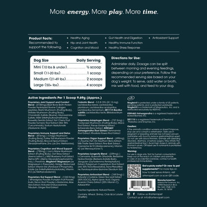 Senior Dog Powder Supplement & Food Topper – 63 Ingredients for Joint, Gut, Immune & Brain Health – Daily Longevity Multivitamin with Glucosamine, Probiotics, and Fish Oil | 30 Scoops