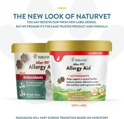 NaturVet – Aller-911 Allergy Aid Plus Antioxidants for Cats – 60 Soft Chews | Supports Immune System, Skin Moisture & Respiratory Health | Enhanced with Omegas, DHA & EPA | 30 Day Supply