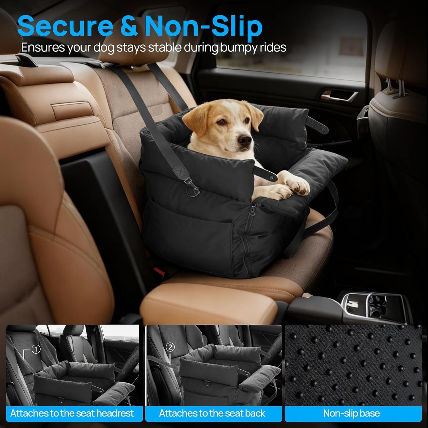 Gugxiom Dog Car Seat Bed for Small & Medium Dogs Under 30lbs, Premium Dog Car Seat, Soft & Stylish & Waterproof, Easy to Clean for Front or Back Seat (Black)