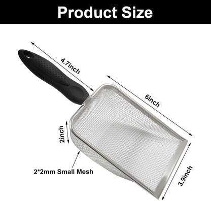 Murtenze Stainless Steel Cat Litter Scoop, Non-Stick Coated Metal Fine Sand Litter Scoop, Mesh Shovel for Reptile Kitten Pooper (Black, 2mm mesh)