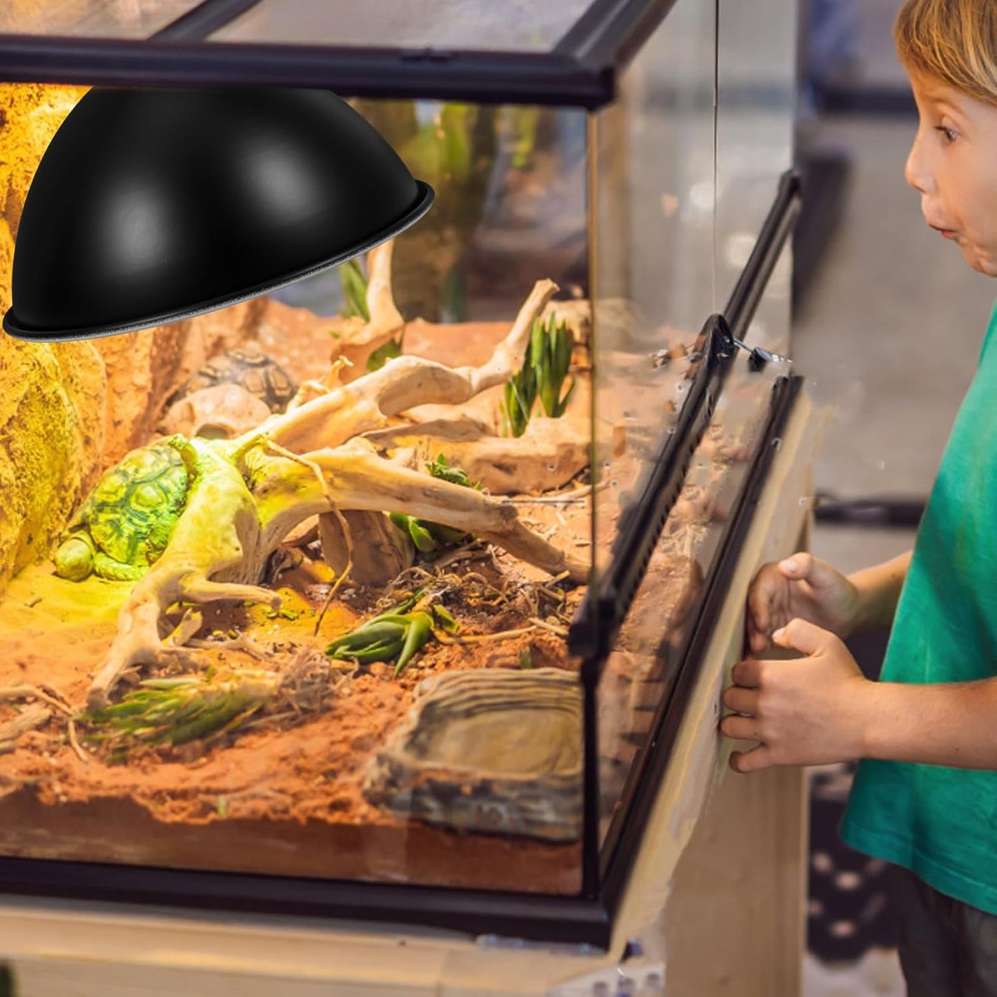 Reptile Heat Lamp Shade 8.5-Inch Dome Reflector with Black Exterior White Interior Coating for Reptile Tank Heating and Habitat Lighting Protection