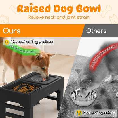 URPOWER 2-in-1 Elevated Slow Feeder Dog Bowls with No-Spill Water Bowl, 4 Height-Adjustable Raised Dog Bowls, Non-Slip Food and Water Bowls with Stand for Small, Medium, Large Dogs, Cats and Pets
