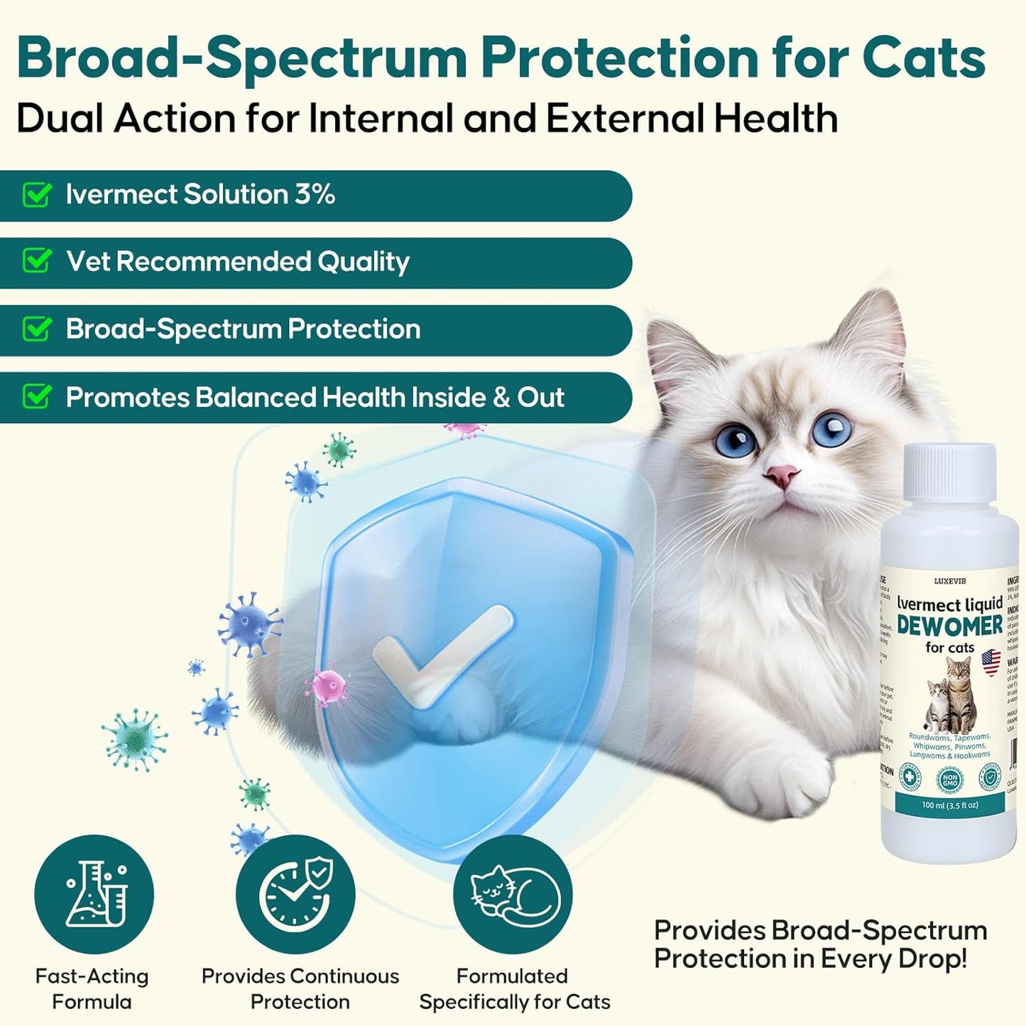 lvermect Liquid for Cats, Dewomax Liquid Formula for Cat | Broad Spectrum Support | Promotes Digestive Comfort & Daily Balance | Gentle & Easy-to-Feed | 100 ml (3.5 oz)