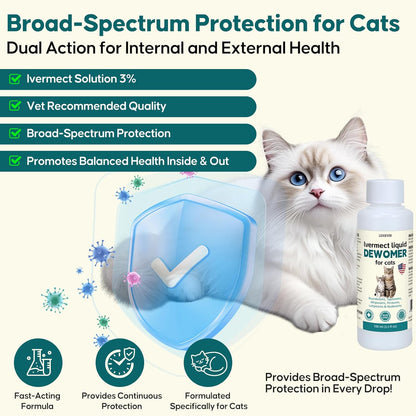 lvermect Liquid for Cats, Dewomax Liquid Formula for Cat | Broad Spectrum Support | Promotes Digestive Comfort & Daily Balance | Gentle & Easy-to-Feed | 100 ml (3.5 oz)