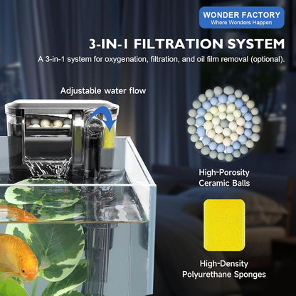 Desktop Small Aquarium Set Glass Fish Tank 1.25 Gallon, Heater Water Pump Filter Bright LED Light Gravel Cleaning Tool, Starter Kit Small Space Easy Setup Space-Saving Design Betta Shrimp