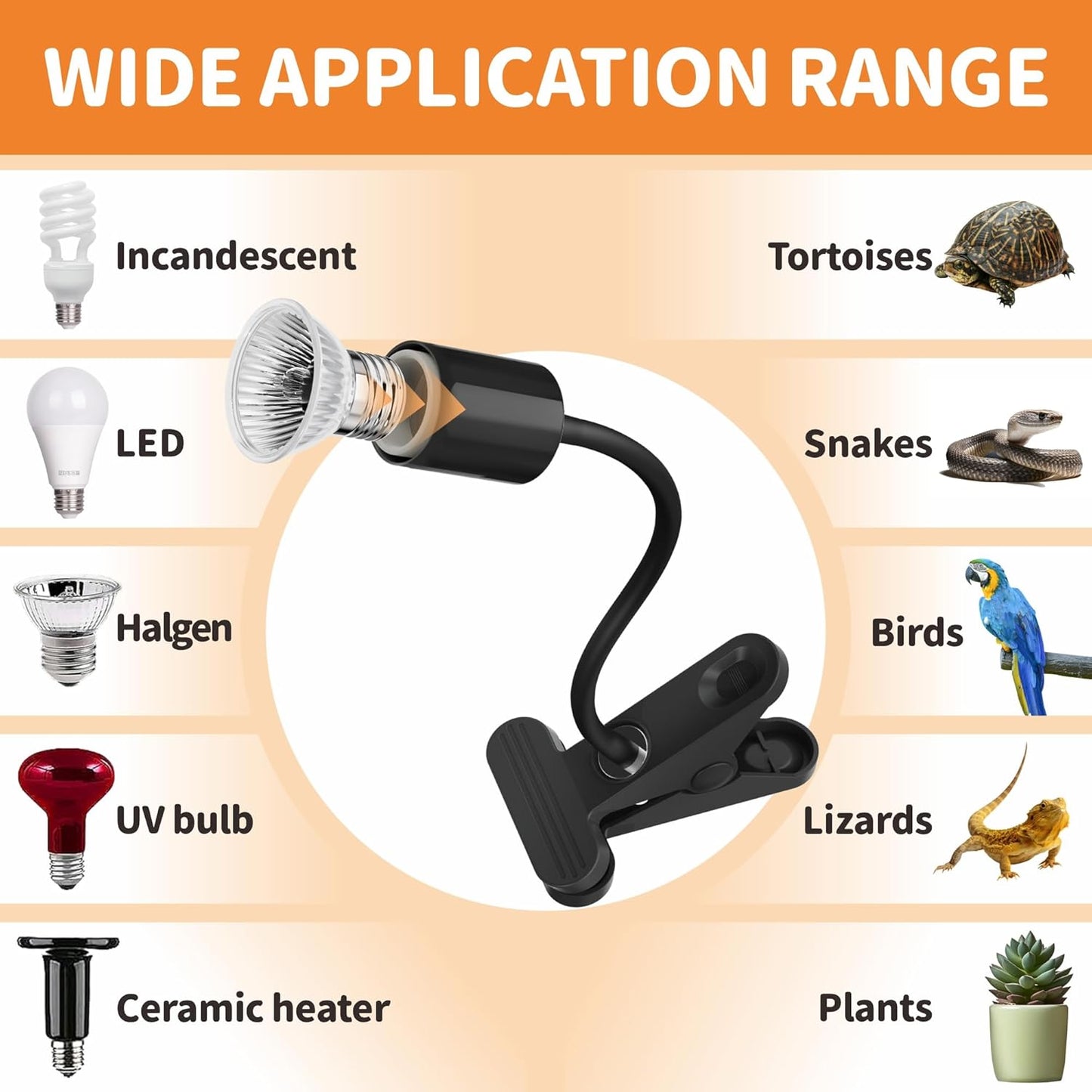 GOZILLA Reptile Heat Lamp, Turtle Lamp with 360° Goose Neck Rotatable Timing & Dimming Cycle Timer, 25W+50W UVA/UVB Reptile Light Bulbs for Reptiles and Amphibian Tanks, Terrariums and Cages.(Black)